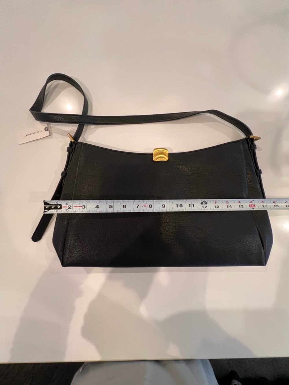 Anthropologie Black Leather Hobo Shoulder Bag Gold Hardware NWT - Picture 5 of 11